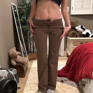 Banana Republic y2k vintage sailor button flare pants brown tan